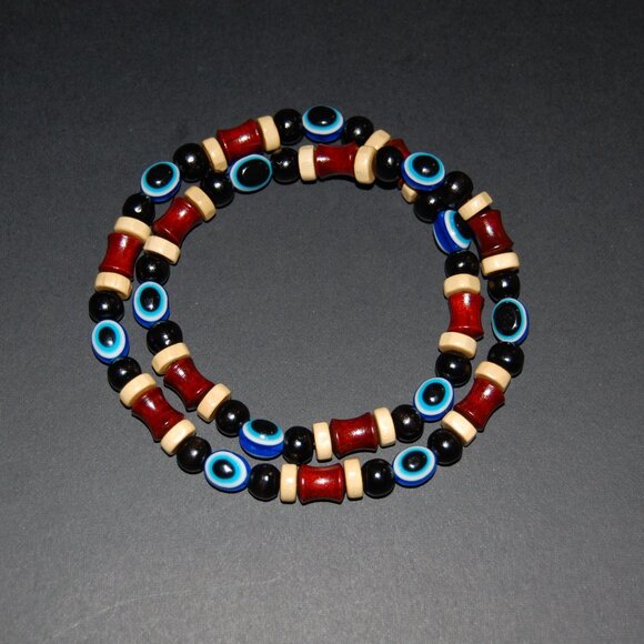 Evil Eye Necklace,Evil Eye Wood Necklace,Fatima Necklace,Good Luck Necklace - Picture 4 of 4
